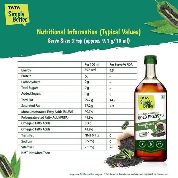 Tata Simply Better Cold Pressed Sesame Oil: 910 g - 1L