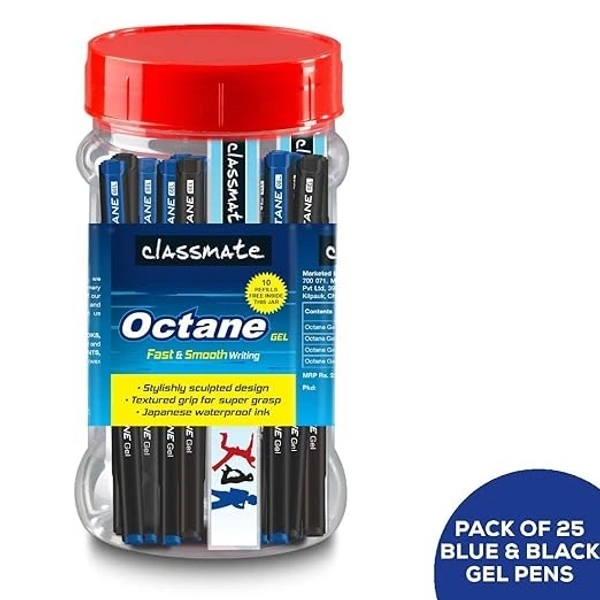 Classmate Octane- Blue and Black Gel Pens Jar: Pack of 25 - Pack of 25