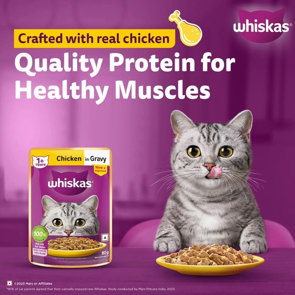 Whiskas Chicken In Gravy Flavour 1+ Years Cat Food: 14 Ux80 g - 14 Ux80 g