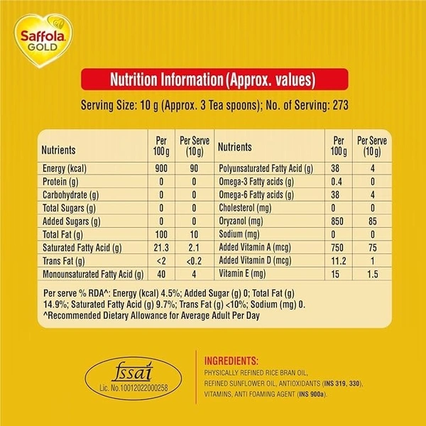 Saffola Gold Multi-Source Edible Oil (3 L): 2.73 kg - 3L