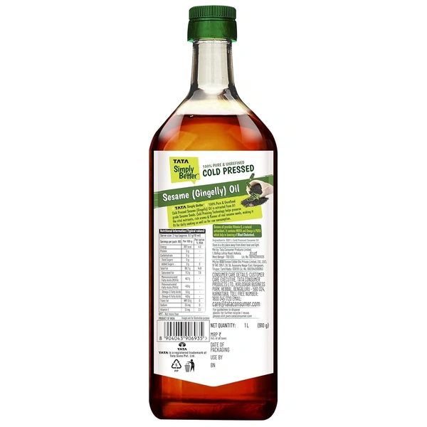 Tata Simply Better Cold Pressed Sesame Oil: 910 g - 1L