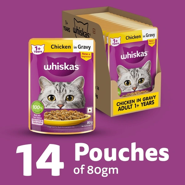 Whiskas Chicken In Gravy Flavour 1+ Years Cat Food: 14 Ux80 g - 14 Ux80 g