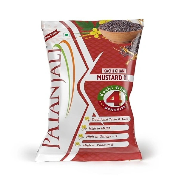 Patanjali Kachi Ghani Mustard Oil Pouch (1 L): 910 g - 1L