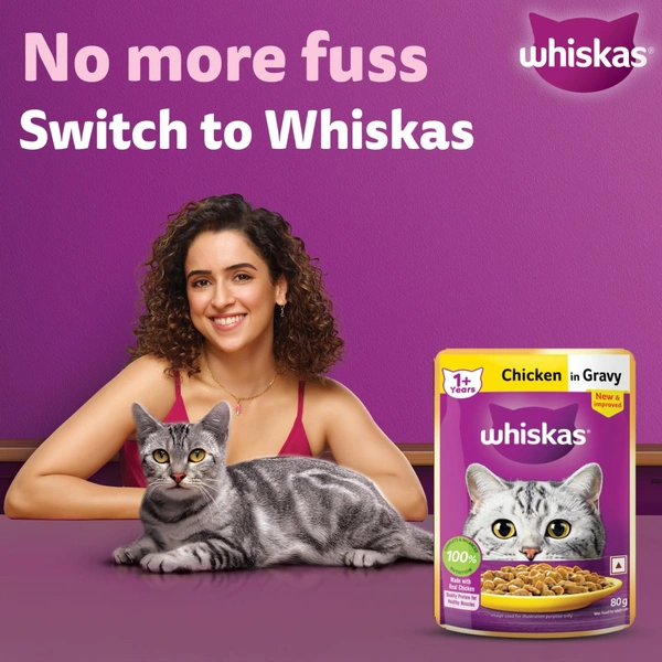 Whiskas Chicken In Gravy Flavour 1+ Years Cat Food: 14 Ux80 g - 14 Ux80 g