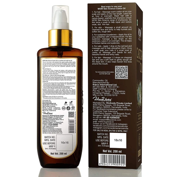 WOW Castor Oil For Hair & Skin: 200 ml - 200ml