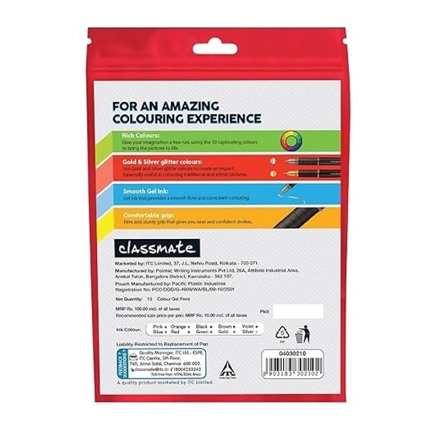 Classmate Multi Colour Burst Gel Pen - 10 Pieces: 1 Unit - 10 Pieces: 1 Unit