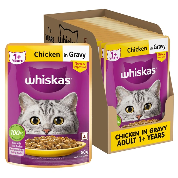 Whiskas Chicken In Gravy Flavour 1+ Years Cat Food: 14 Ux80 g - 14 Ux80 g