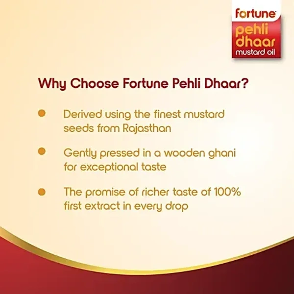 Fortune Pehli Dhaar First Pressed Kachi Ghani Mustard Oil Bottle (1 L): 910 g - 1L