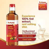 Fortune Pehli Dhaar First Pressed Kachi Ghani Mustard Oil Bottle (1 L): 910 g - 1L