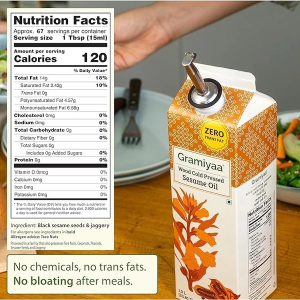 Gramiyaa Wood Cold Pressed Sesame Oil (1 L): 910 g - 1L