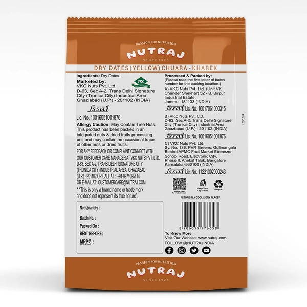 Nutraj Dry Seeded Dates (Yellow) Chuara-Kharek Pouch: 500 g - 500g