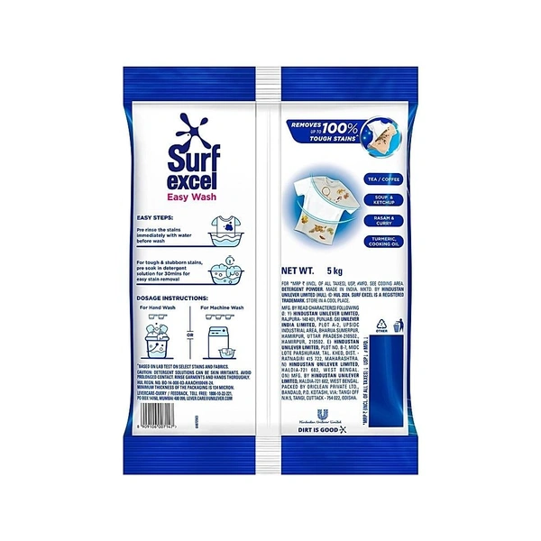  Surf Excel Surf Excel Easy Wash Detergent Powder: 5 kgs - 5KG