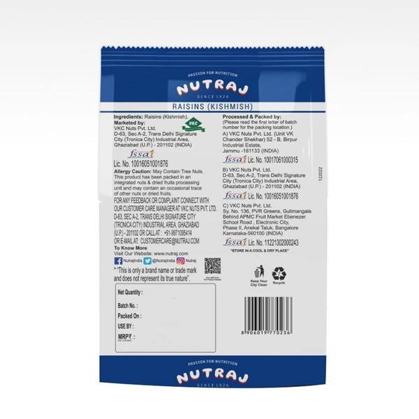 Nutraj Raisins - Kishmish: 500 g - 500g