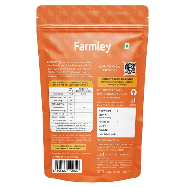 Farmley Turkish Apricots Dried Pouch: 200 g - 200g