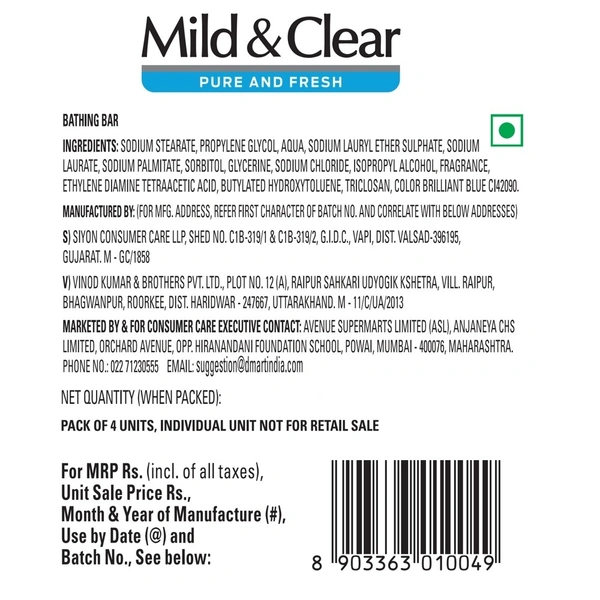 Mild & Clear Pure & Fresh Bathing Bar with Glycerine & Mint: 4x125 g - 4x125 g