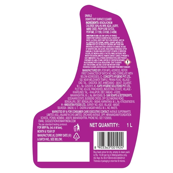 Sparkle Disinfectant Floor Cleaner - Lavender: 1 L - 1l