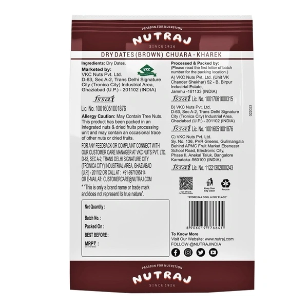 Nutraj Dry Seeded Dates (Chuara-Khareek): 500 g - 500g