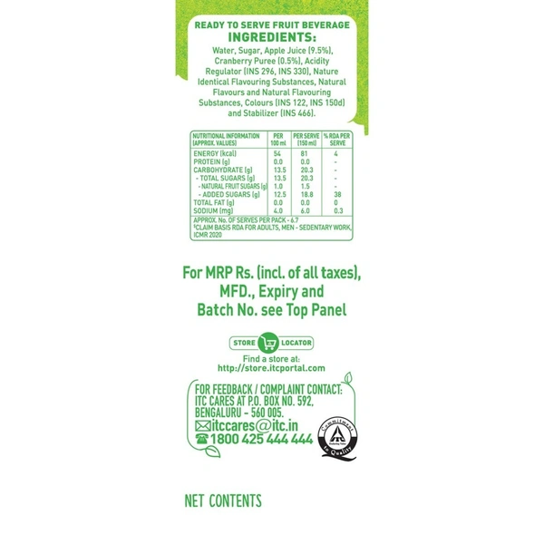 B Natural Cranberry Flavoured Cooler Beverage: 1 L - 1l