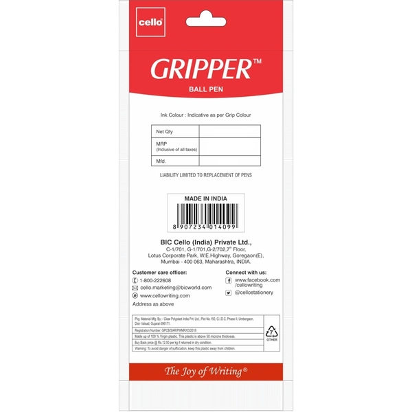 Cello Gripper Blue Ballpoint Pen: 5 Pieces - 5 Unit