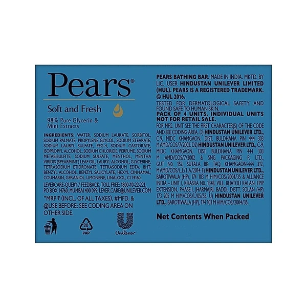 Pears Soft & Fresh Bathing Bar: 4x125 g - 4x125 g