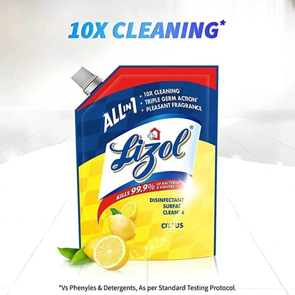 Lizol Citrus Disinfectant Surface Cleaner Pouch: 750 ml - 750ml