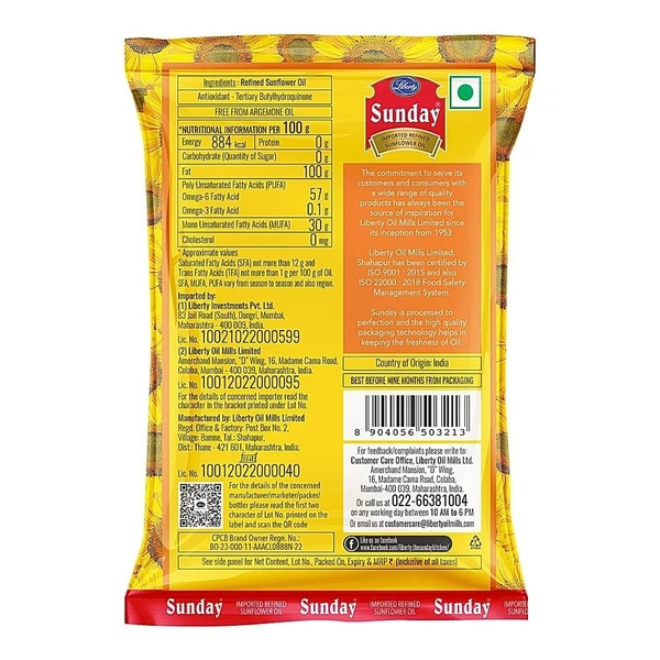 Sunday Refined Sunflower Oil: 860 g - 860G