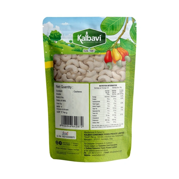 Kalbavi Cashews Jumbo Pack: 1 kg - 1kg