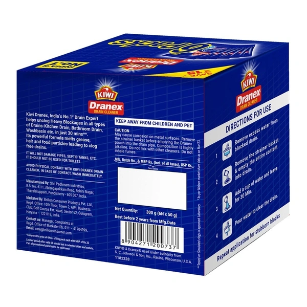 Kiwi Kiwi Dranex Drain Cleaner (6U X 50g): 300 g - 300g