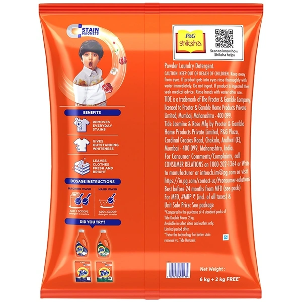 Tide Plus Detergent Powder - Jasmine & Rose: 8 kgs - 8KG