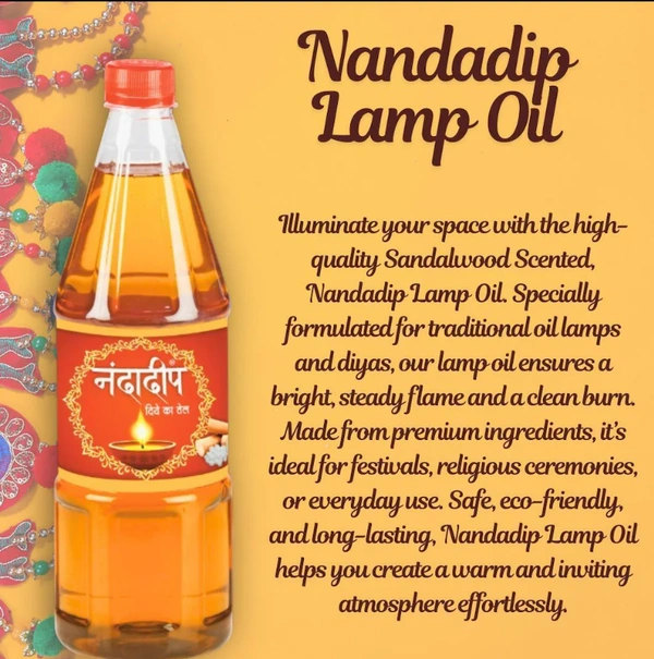 Nandadip Pooja Oil 900ml enriched with Til, Sandalwood, Camphor | Lamp Oil | Puja Oil | Deepam Oil | Used in Pooja, Festivals havan - 900ml