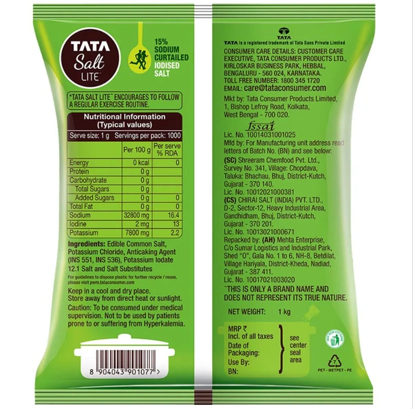 Tata Lite Sodium Curtailed Iodised Salt - 1kg