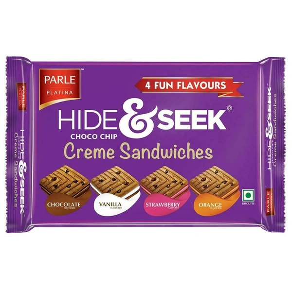 Parle Hide & Seek 4 Fun Flavours Choco Chip Creme Sandwich Biscuits - 400grams