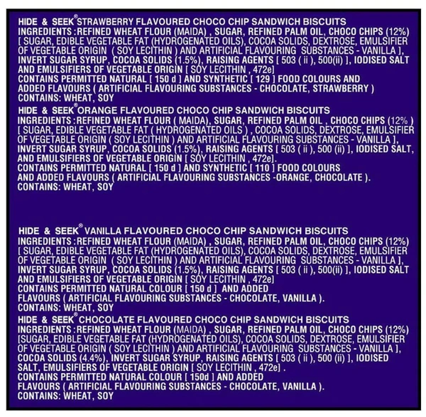 Parle Hide & Seek 4 Fun Flavours Choco Chip Creme Sandwich Biscuits - 400grams