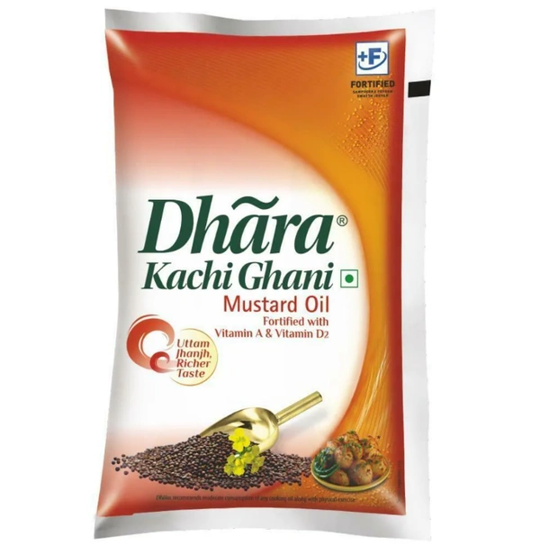 Dhara Kachi Ghani Mustard Oil 1 L (Pouch) - 1L