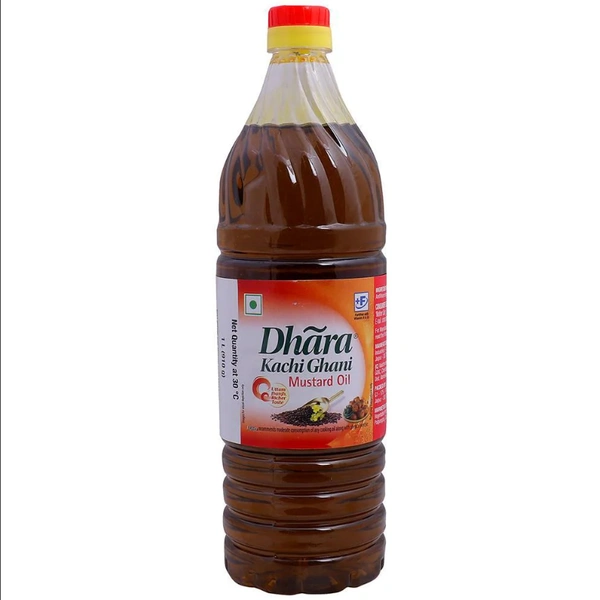 Dhara Kachi Ghani Mustard Oil 1 L (Bottle) - 1L
