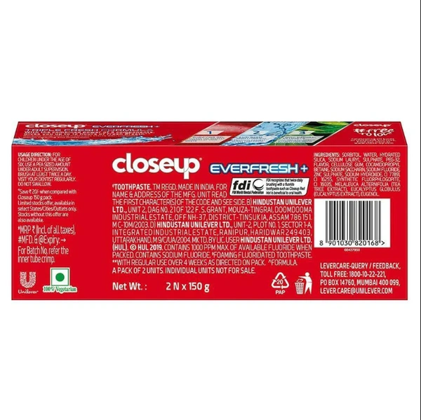 Closeup Everfresh+ Red Hot Gel Toothpaste 150 g (Pack of 2) - 300grams