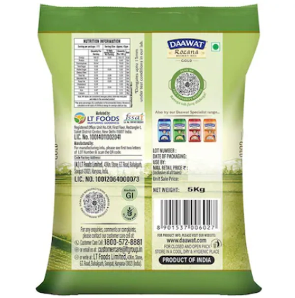 Daawat Rozana Basmati Rice - Gold: - 5 kgs