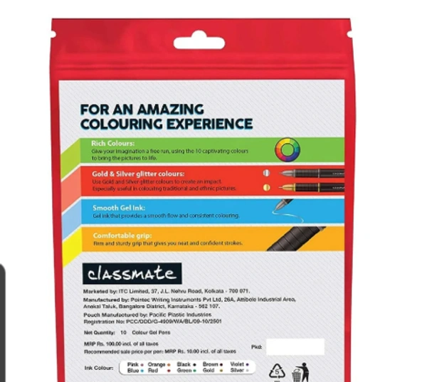  Classmate  Classmate Multi Colour Burst Gel Pen - :  - 10 Pieces