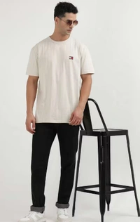 TOMMY HILFIGER Solid Cotton Round Neck Men's T-Shirt - XS