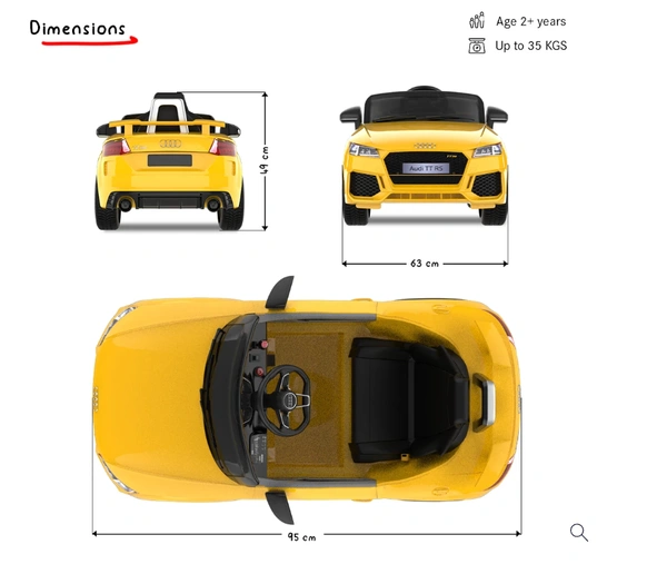 EMotorad Formula Fun AUDI TT RS TOY CAR (Yellow), 3Y+ - Yellow