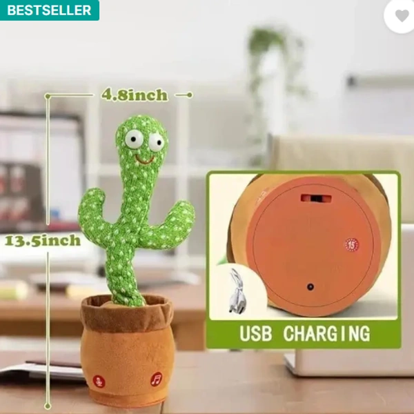 TAPUJI TAPUJI Dancing Cactus Repeats What You Say,Electronic Plush Toy with Lighting,Singing Cactus Recording and Repeat Your Words for Education Toys (Green)