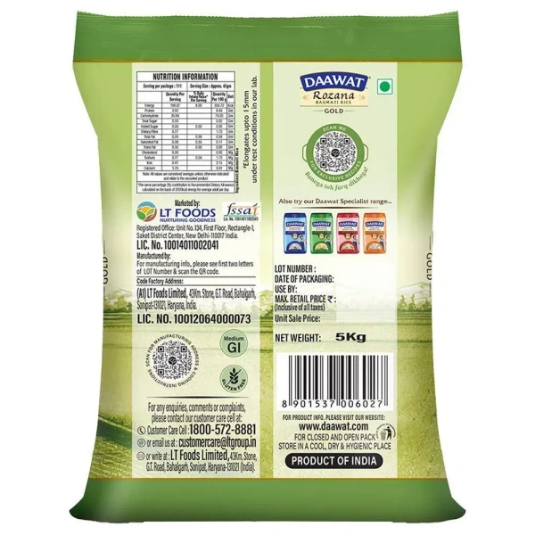 Daawat Rozana Basmati Rice - Gold: 5 kgs - 5kg