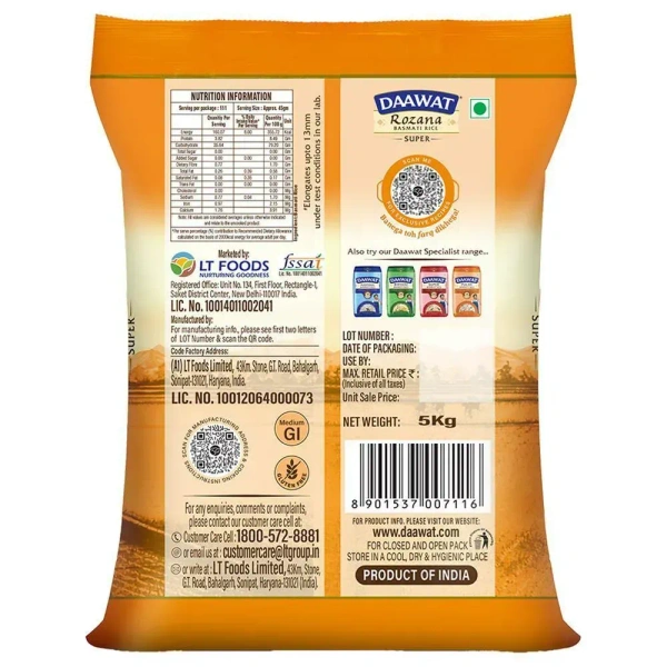 Daawat Rozana Super Basmati Rice: 5 kgs - 5kg