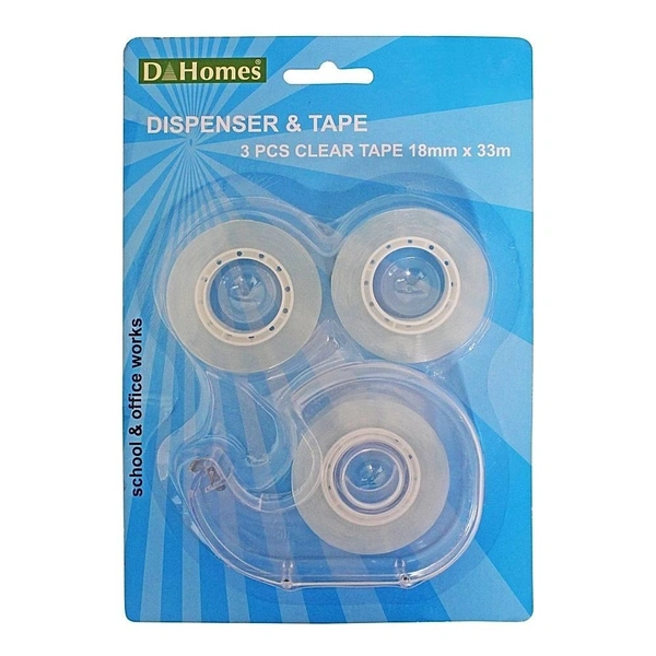 D Homes Plastic Tape Dispenser - 18 mm x 33 Metres: 3 Pieces - 18 mm x 33 Metres: 3 Pieces