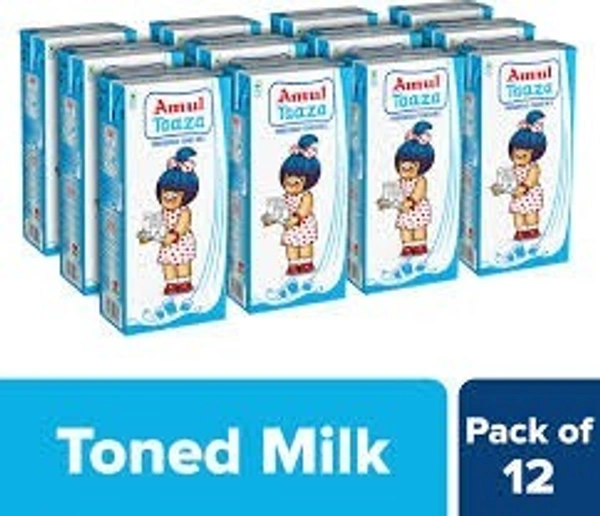 Amul Taaza Toned Milk: 1 Litre x 12 Units - 1 Litre x 12 Units