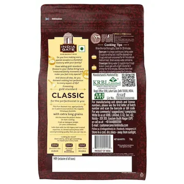  India Gate Basmati Rice - Classic: 1 kg - 1kg