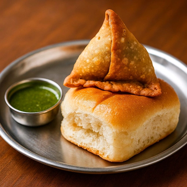 Veg, Samosa Pav With Chutney ( 1pcs )