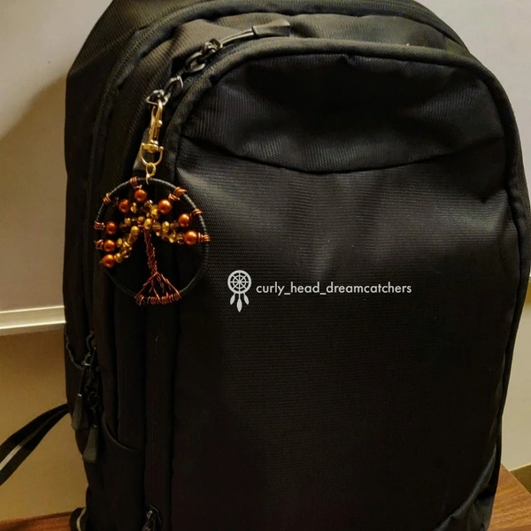 Tree Of life Bag Charm - Golden and Brown, Golden Clip keyring, Brown, Black