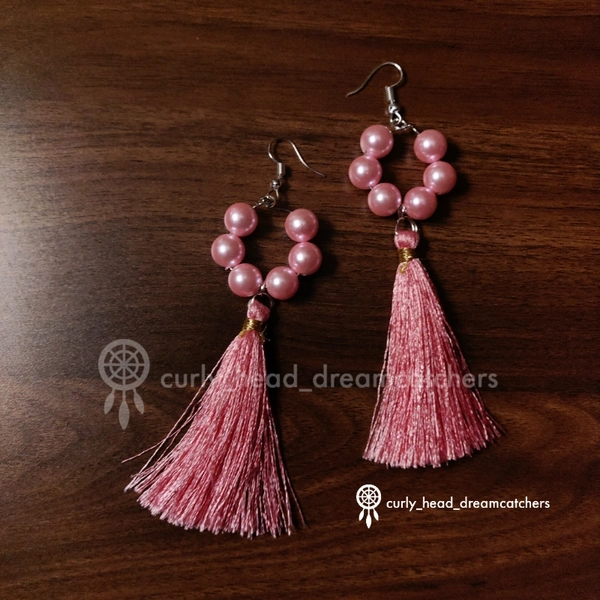 Tassel Beaded Earrings - Light Pink