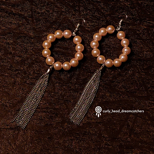 Peach Pearl Metallic tassel earrings - Peach